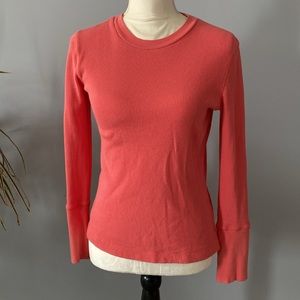 Sundance Long Sleeve Waffle Knit Top in Coral Pink Petite Small